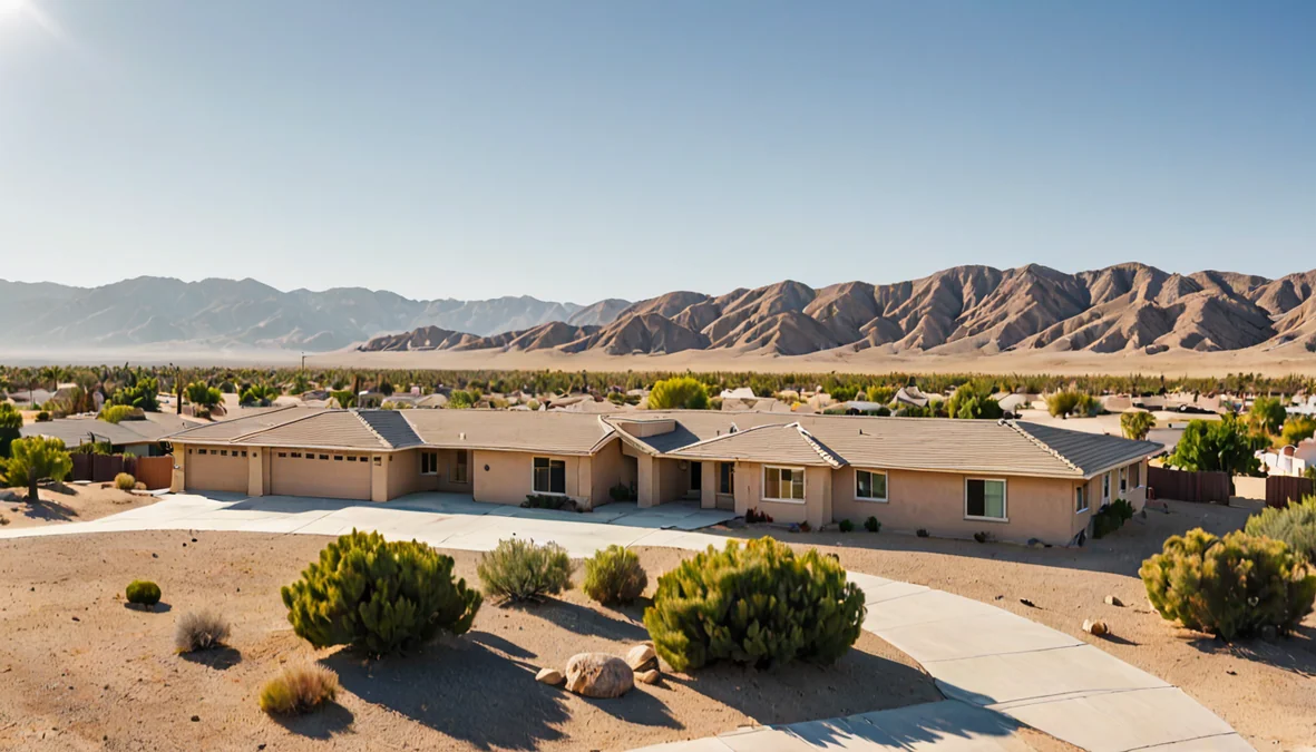 A wide high desert landscape near Palmdale with single storey homes and open sky