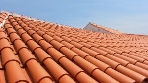close-up of clay tile roof on family home